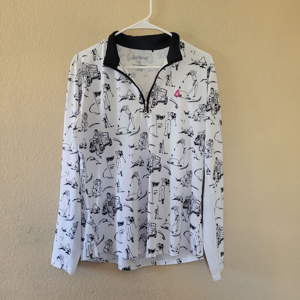 San Soleil Shirt Womens Large 1/4 Zip Pullover UPF 50 Sun Golf Performance Mesh